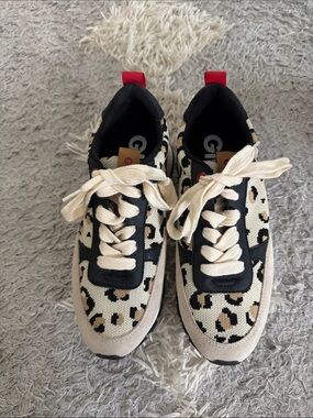 Gioseppo Leopard Print Knit Sneakers with Cream Laces